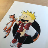 Comic Strip Kid / Stuffed Tiger Premium Art Print